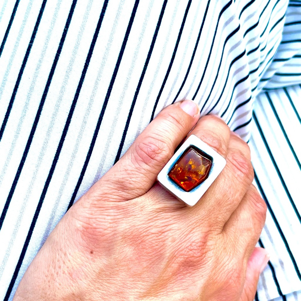 Brilliant Vintage Amber Sterling Statement Ring